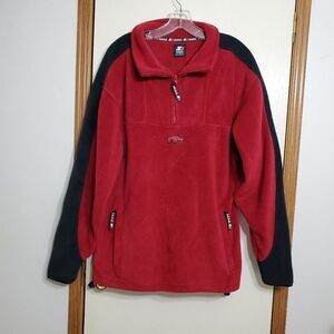 Starter Pullover Sz Medium 1/4 Zip Dark Red & Black Fleece Razorbacks Logo